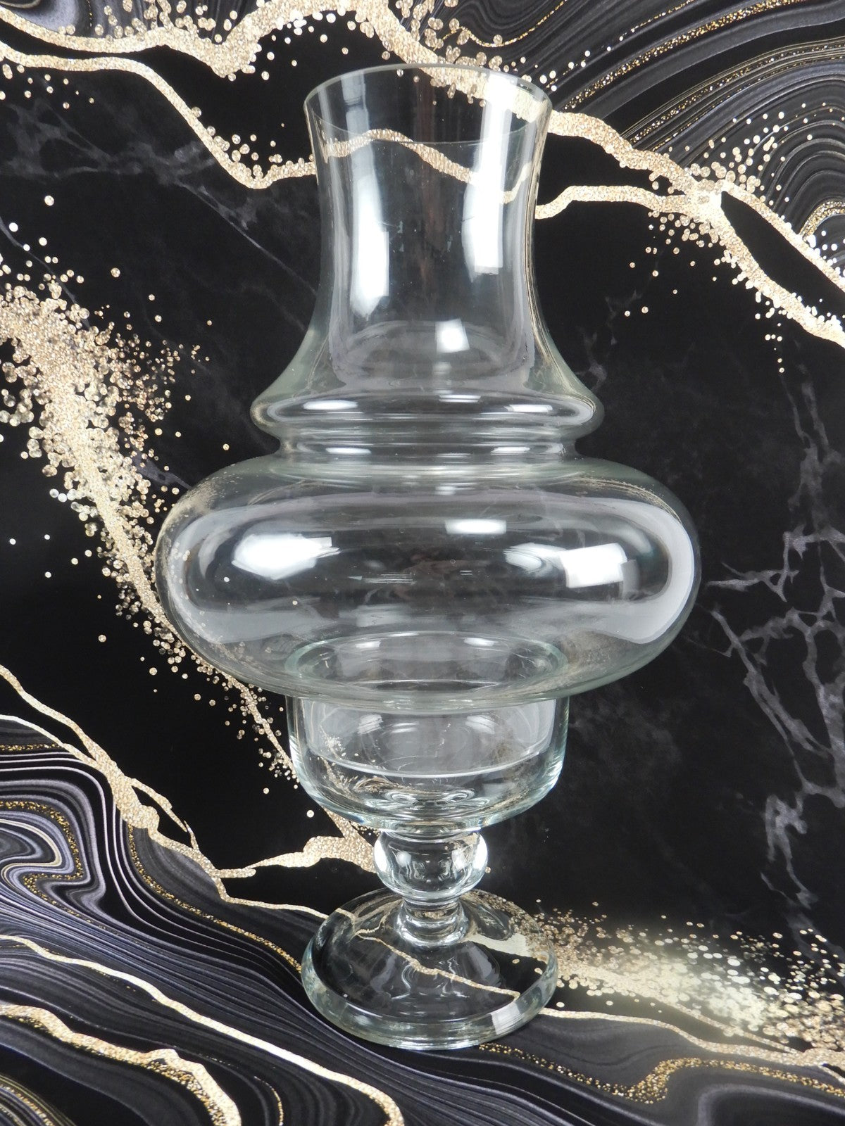 Vintage 2 Piece Clear Glass Hurricane Lamp Pillar Candle Holder 11-1/2" Tall