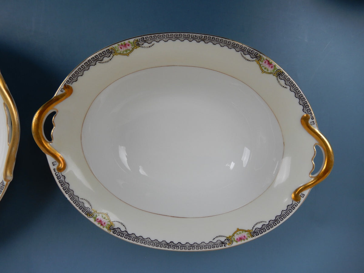 2 Vintage Oval and roud Serving Bowls  "DEERLODGE"  Made in Japan with Chips