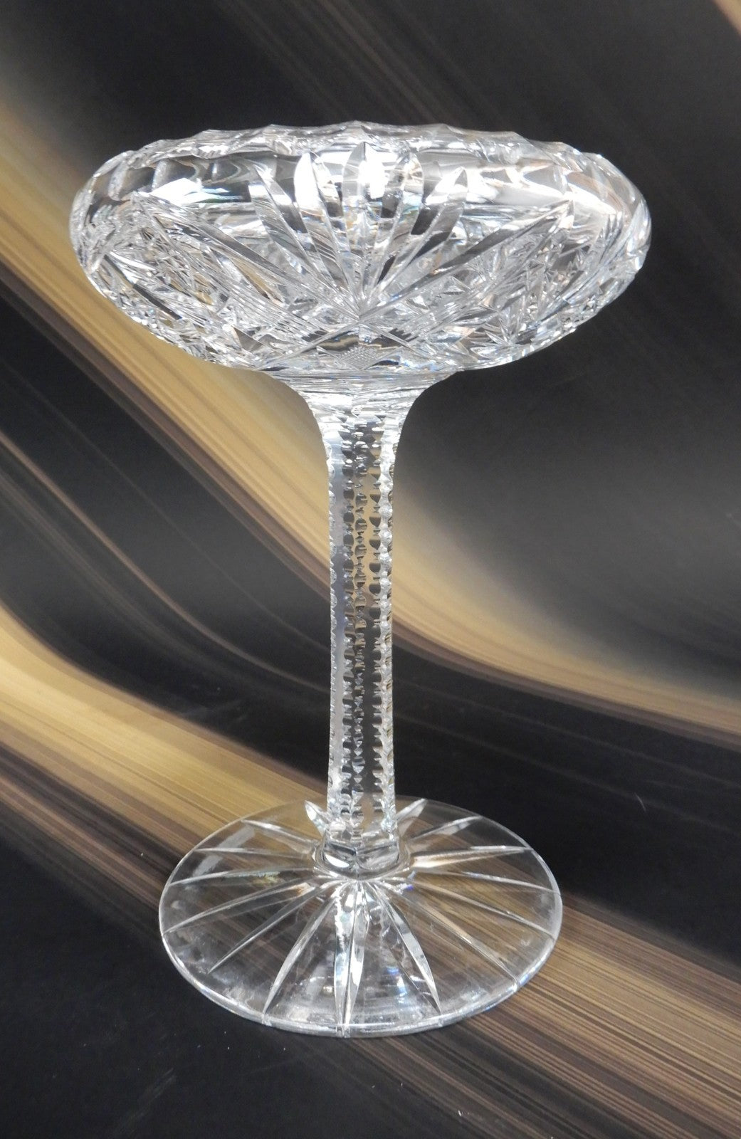 Vintage American Brilliant Cut Glass Sunburst Compote 7-1/4" Tall