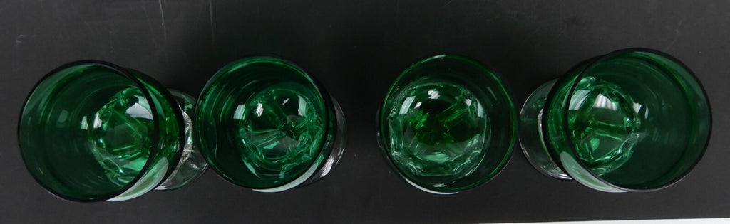 4 Hand Blown Forest Green With Clear Stemmed Cordial Liqueur 4oz Glasses