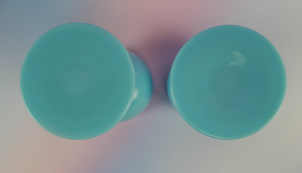 Pair of Vtg Portieux Vallerysthal Blue Opaline Glass Goblets France 14oz