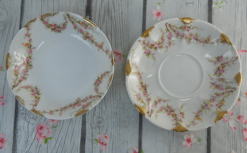12 Piece Antique Theodore Haviland Limoges Schleiger 145 with Chips