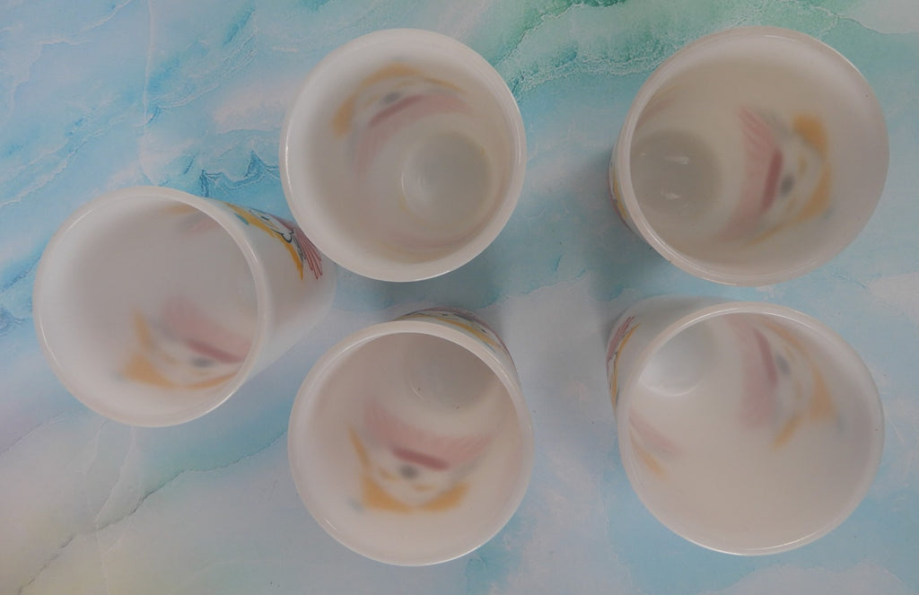 Set of 5 Hazel Atlas Milk Glass Clown Face High Ball Tumbler Glass 11 oz