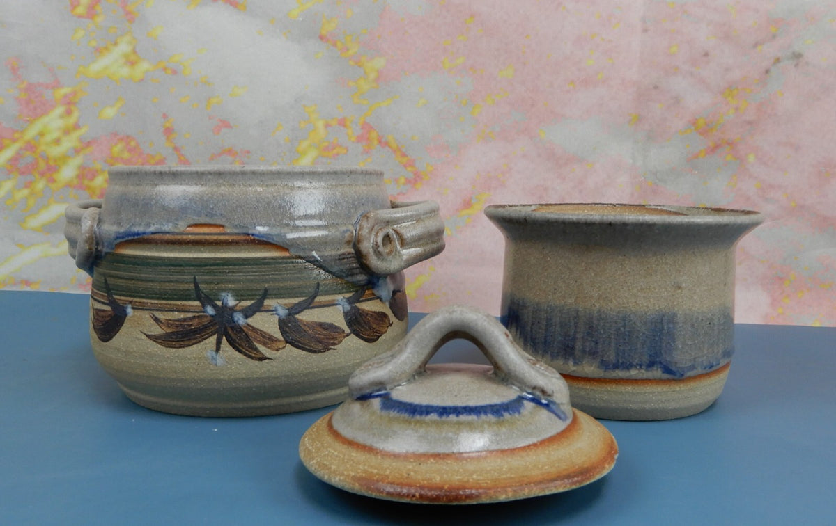 Vintage Studio Art Pottery Small Double Crock Signed by the Artist