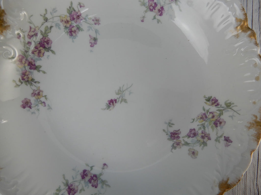 Antique  D & C Limoges France Serving Bowl Purple Scalloped Rim 10-1/4” D