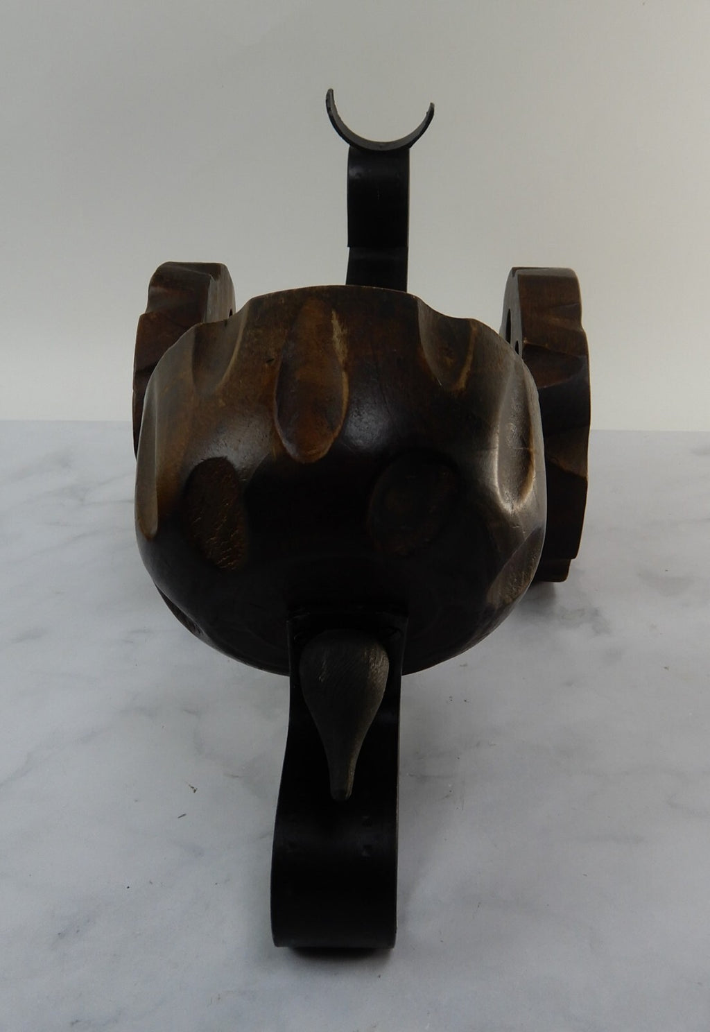 Vintage Cast Iron and Wood Wine Cannon Bottle Holder Made in Spain