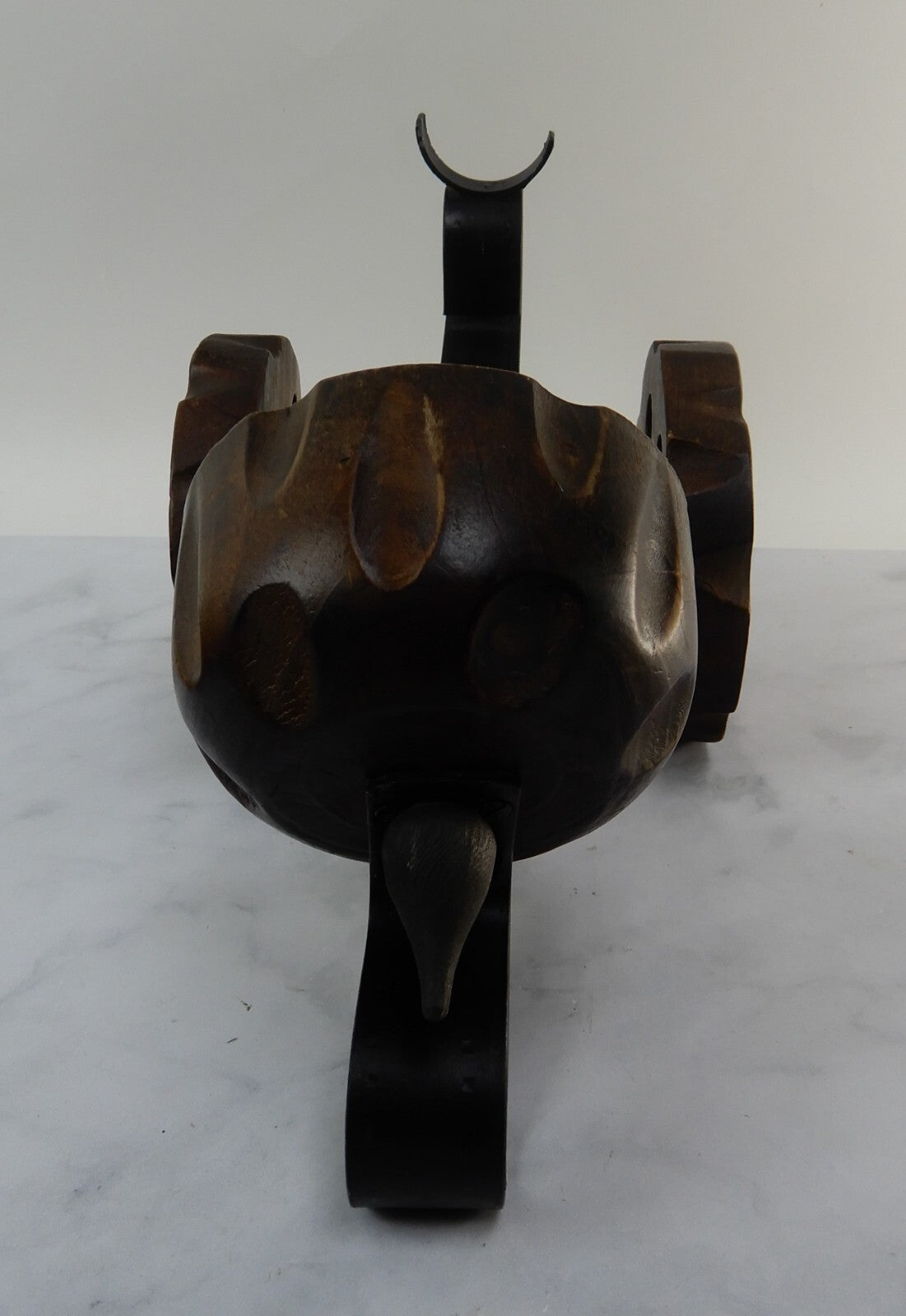 Vintage Cast Iron and Wood Wine Cannon Bottle Holder Made in Spain