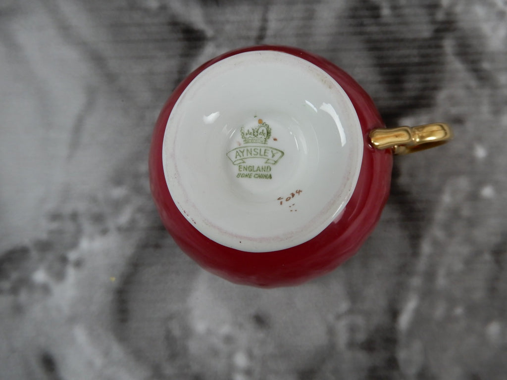 Vintage Aynsley "Orchard Fruit" England, Burgundy Cup, and Saucer Signed D.Jone