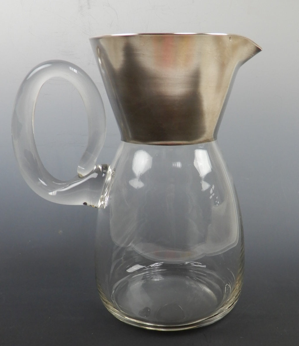 Vintage Dorothy C Thorpe Silver on Crystal Pitcher Scrolling Handle 56oz.