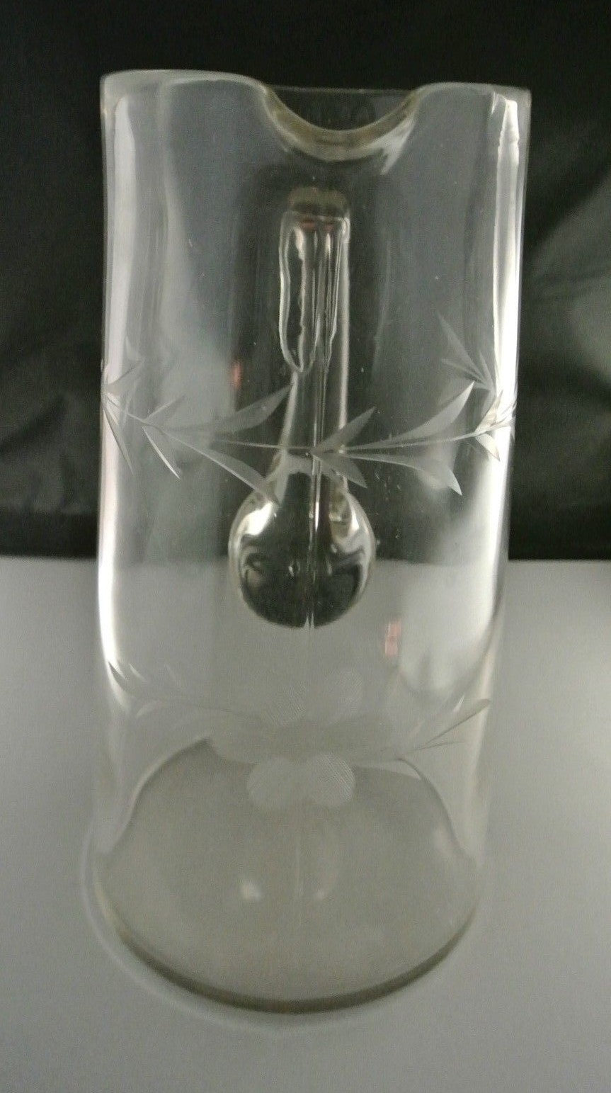 Vintage 1980 Pitcher ~ Cut Glass Etched Flowers & Leaves