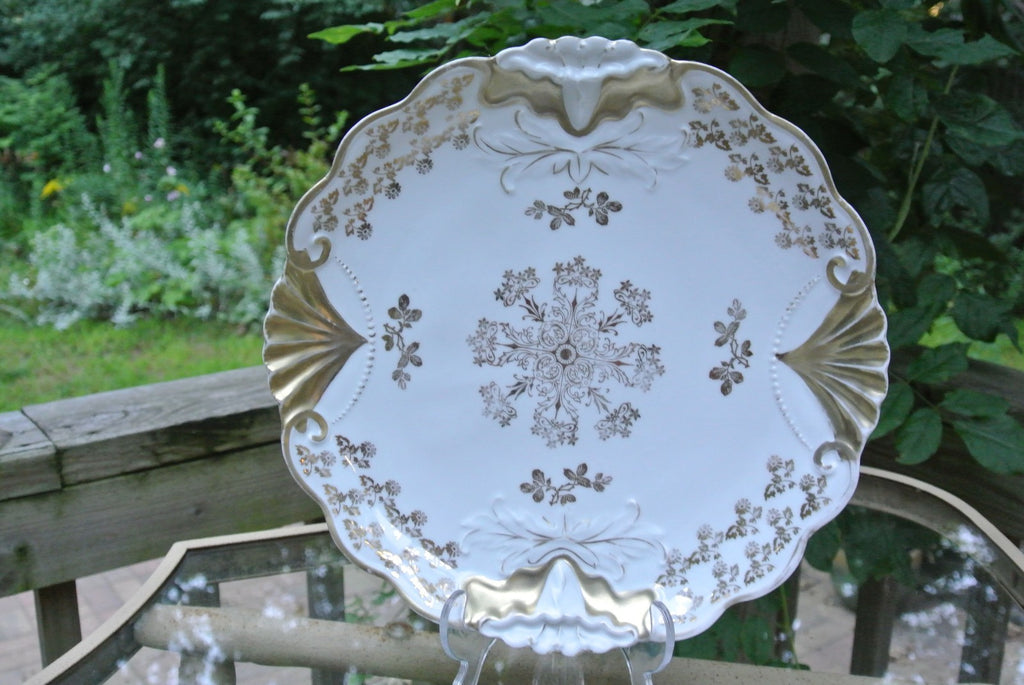 Elegant Decorative Porcelain Display Plate, White & Gold Trim - 11-5/8"