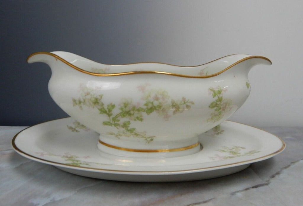 Vintage Haviland Limoges Schleiger 61l Gravy Boat w/ Attached Underplate