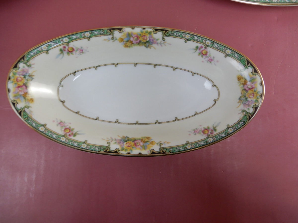 Vintage Noritake "Estelle" Japan Gravy Boat, Oval Serving Bowl and Relish Dish