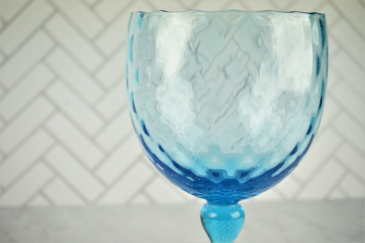 Vintage Blue  Italian Empoli Optic Art Glass Compote 8"
