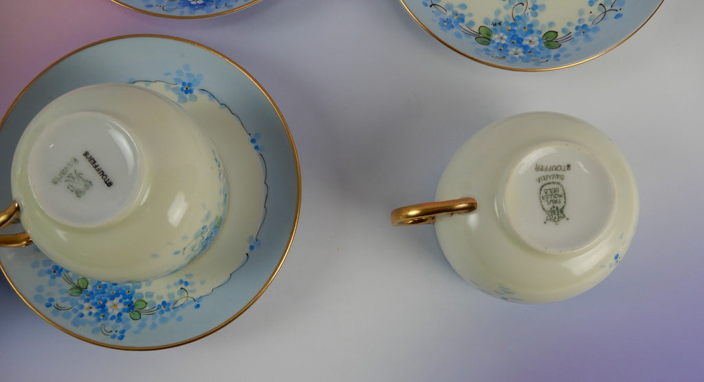 4 Pc. Paul Muller Selb Stouffer Hand Decorated Blue Forget Me Not~ Cups &Saucers