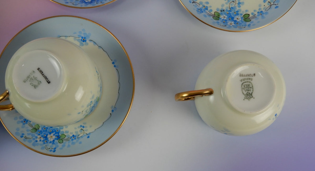 4 Pc. Paul Muller Selb Stouffer Hand Decorated Blue Forget Me Not~ Cups &Saucers
