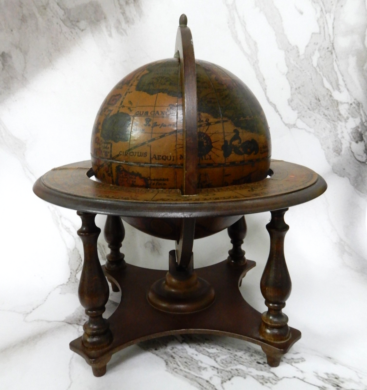 Vtge Italian Zodiac Celestial Globe Wood Stand Made in Italy Old World Decor 10"