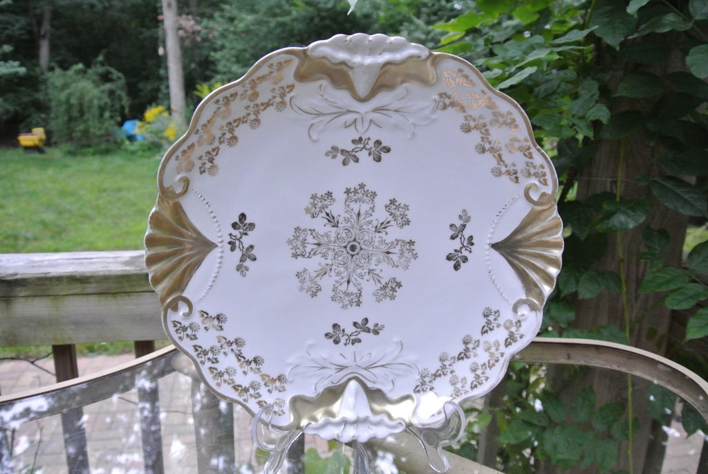 Elegant Decorative Porcelain Display Plate, White & Gold Trim - 11-5/8"