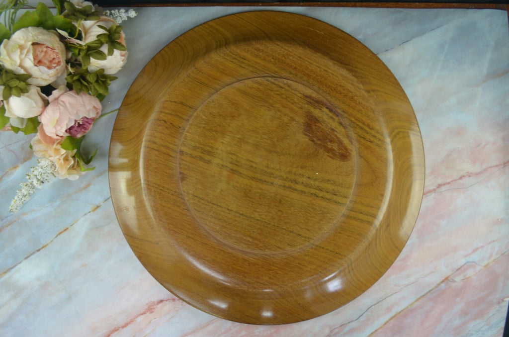 Vintage Large 19" Hand-Carved, Brown Wood Plate with Grape Vines/ Wall Art Decor