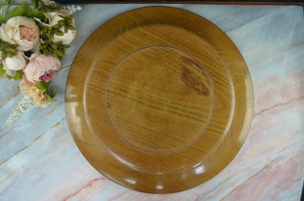 Vintage Large 19" Hand-Carved, Brown Wood Plate with Grape Vines/ Wall Art Decor