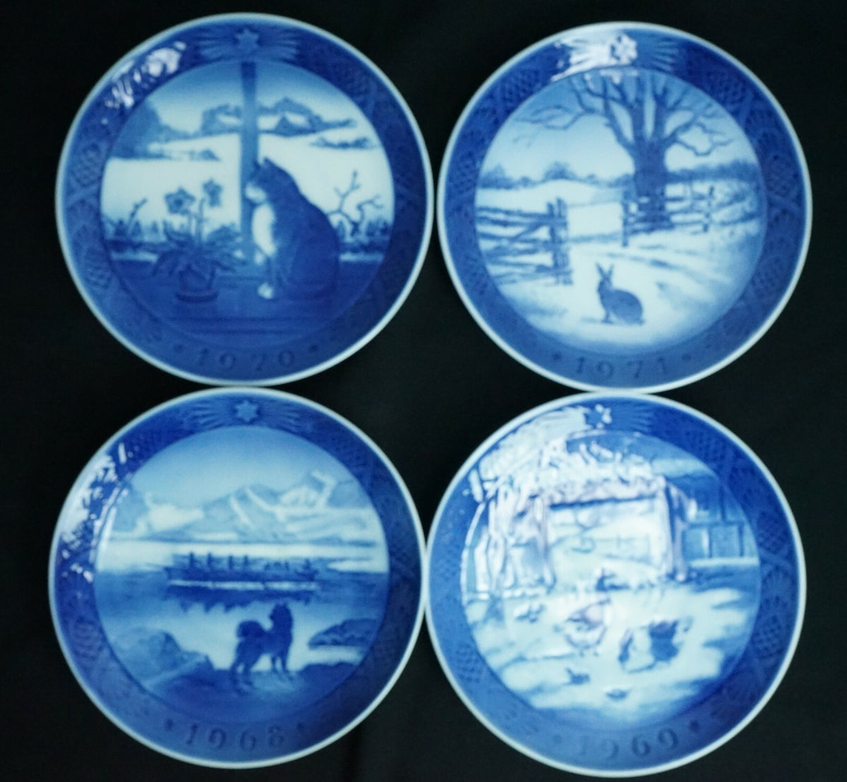 4 Royal Copenhagen Denmark Annual Christmas Plate 1968, 69, 70, 71 Kai Lange