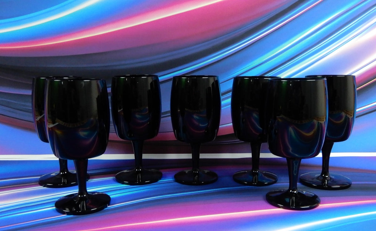 Set of 7 Gorham Crystal Accent Black 7oz Wine Glasses