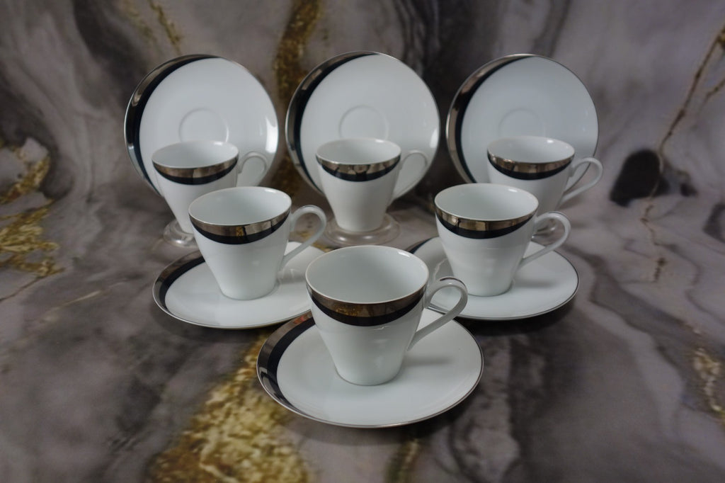 Set of 6 Cups and Saucers Mikasa Platinum Fascination Pattern Made in Japan