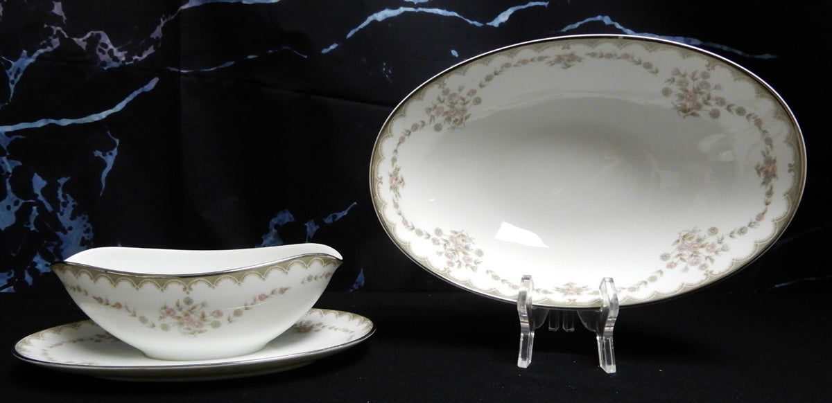 Vintage Porcelain Noritake Garland 5906 Pattern Oval Serving Bowl &Gravy Bowl