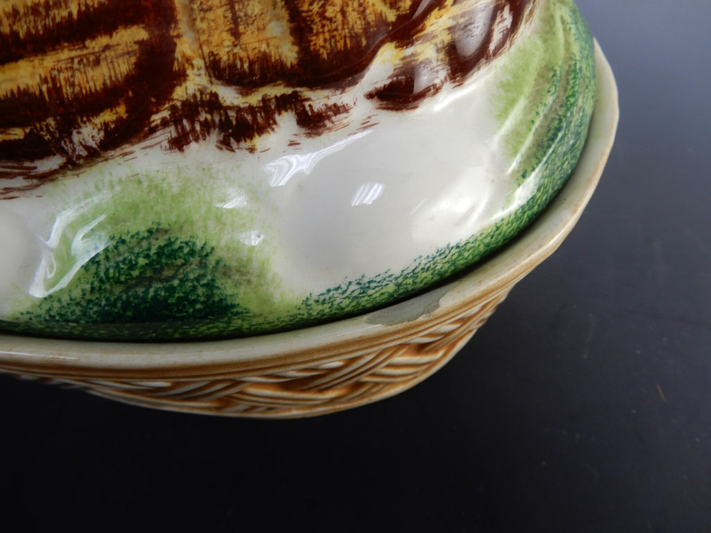 Ceramic Hen Laying Nest with Eggs From Los Angeles Pottery CA W/ CHIP~ 11-1/4" W