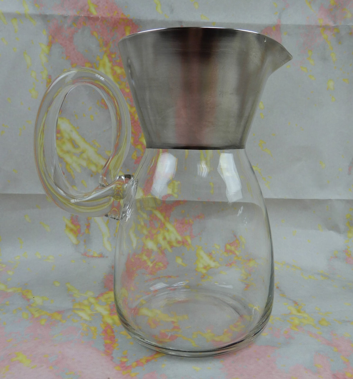 Vintage Dorothy C Thorpe Silver on Crystal Pitcher Scrolling Handle 56oz.