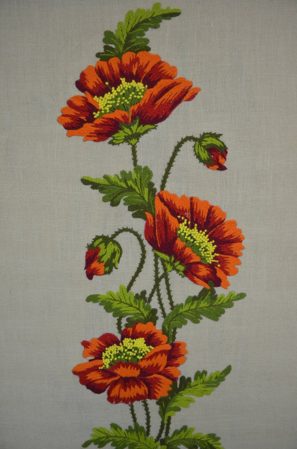 Vintage Big Ornate Resin Frame with Needlepoint Poppy Flowers 42-3/8" Tall