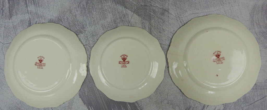 3 Mason's England Vista Red " 2 Luncheon Plate 1 Salad Plate " Made in England