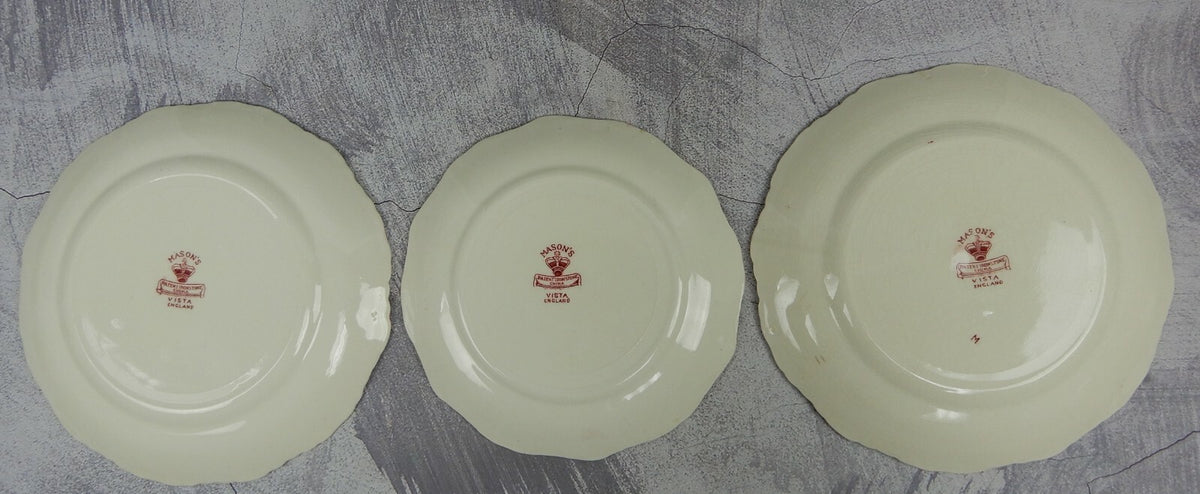 3 Mason's England Vista Red " 2 Luncheon Plate 1 Salad Plate " Made in England