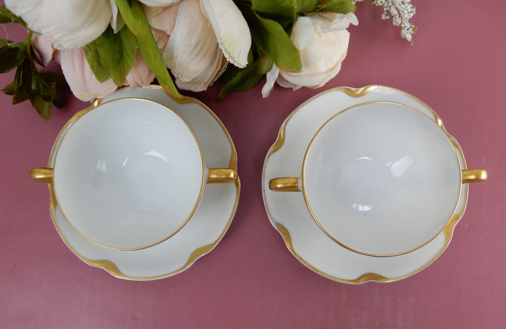 Two Silver Anniversary Schleiger 19 Haviland Limoges Bouillon Cups & Saucers