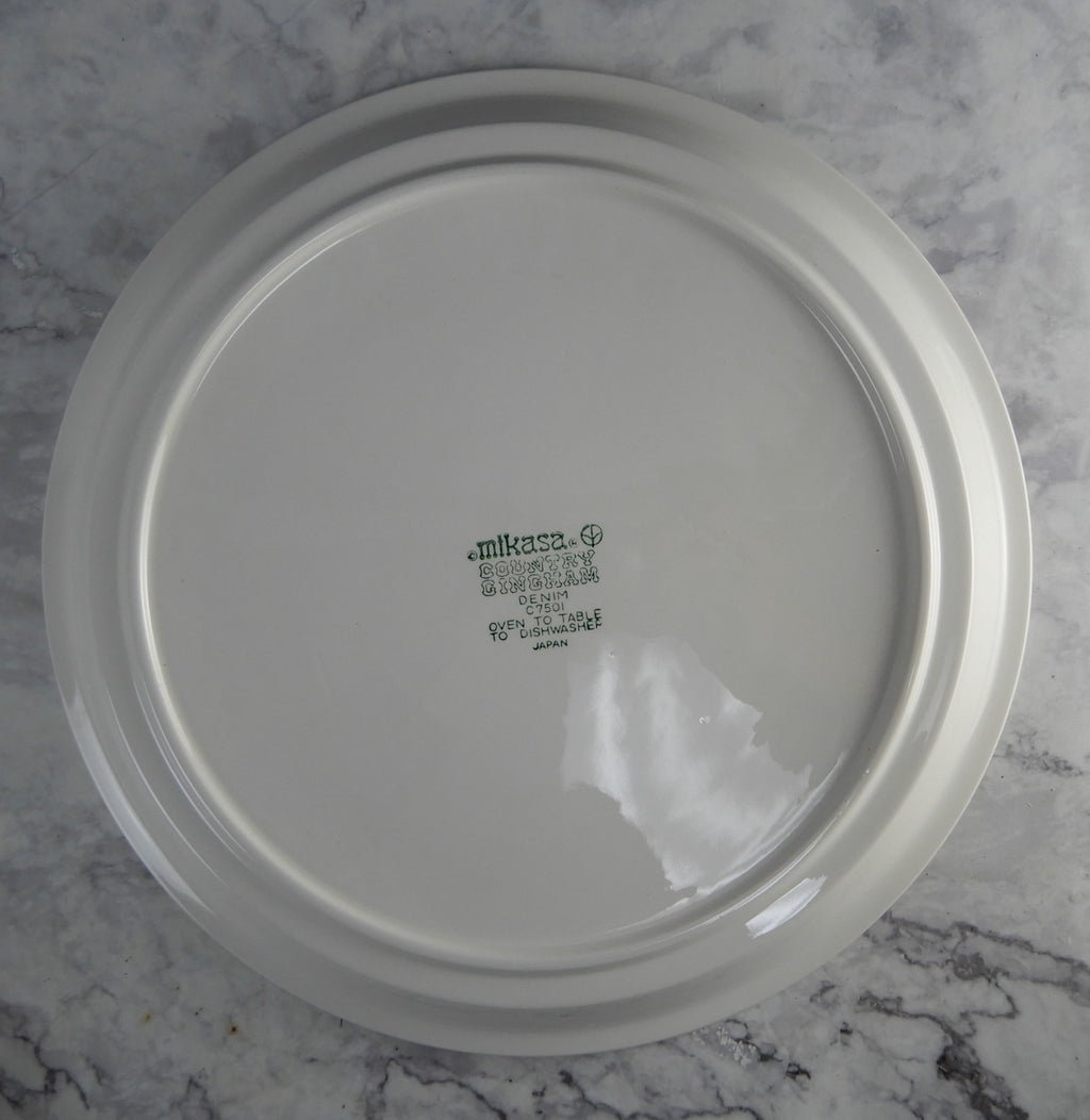 Vtge Mikasa Country Gingham Denim Serving Bowl,Creamer,Sugar Bowl,Round Platter