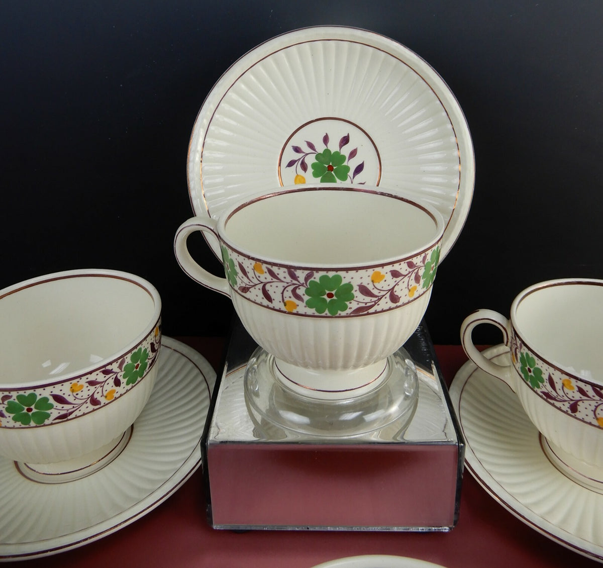Vintage Set of 6 Wedgwood Etruria Luster Ribbed Cups and Saucers