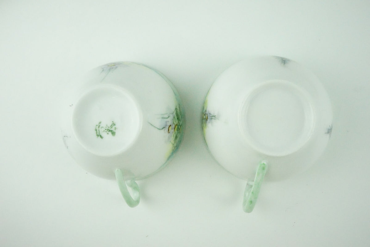 C. Tielsch Altwasser Silesia  Set of Two Vintage Light Green Floral Tea Cups
