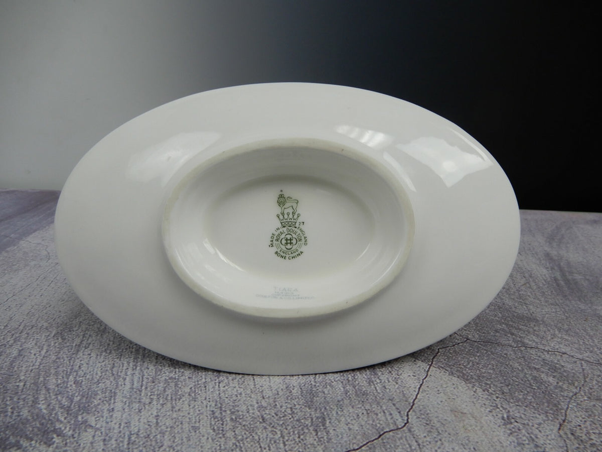 Vintage TIARA Royal DoultonFine Bone China Platinum Gravy Boat w/Underplate