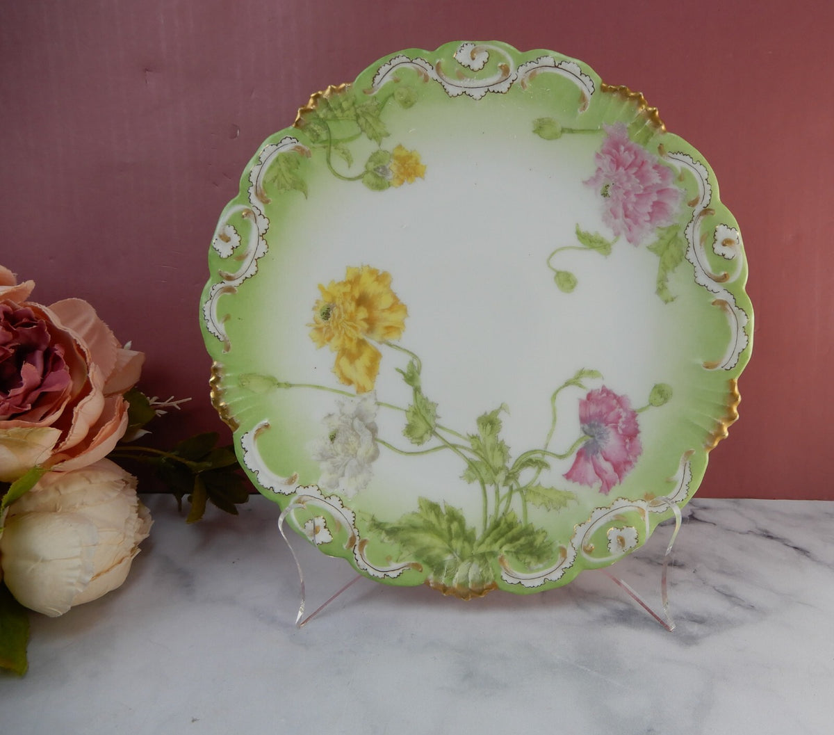 Antique T&V Limoges Embossed Hand Painted Floral Plate 8-3/8"