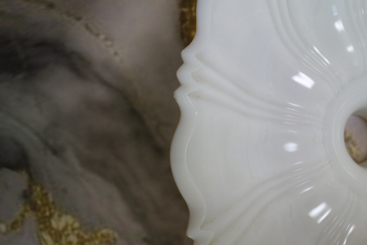 Heavy Torchiere Opaque White & Caramel Shade Embossed Art Deco for Floor Lamp