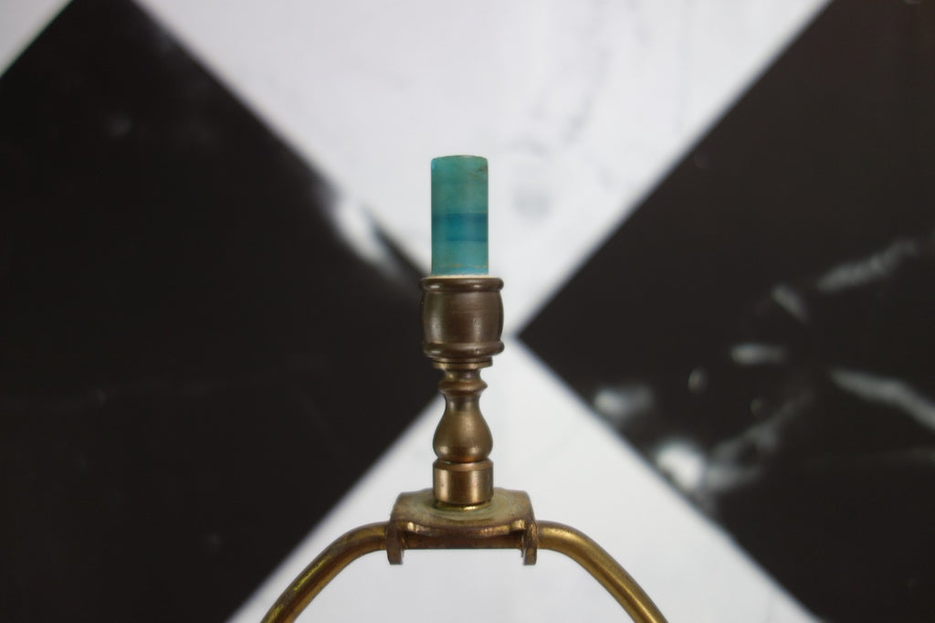 Vintage Turquoise Blue Opaline Glass Clear Top Glass Brass Base 3 Way Table Lamp