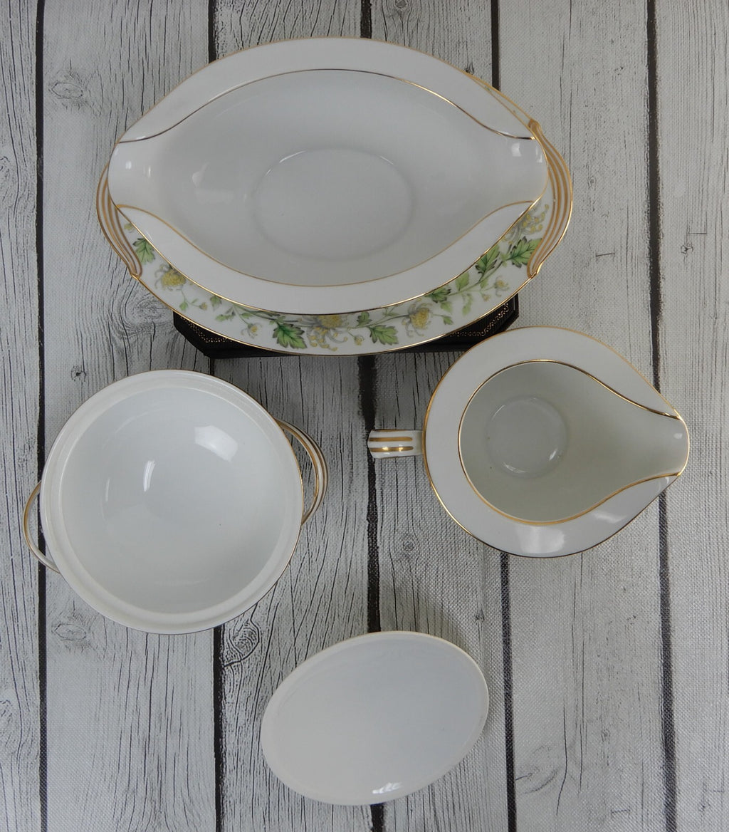 Servaware Set Noritake "Stanford 5220" Gravy Boat, Creamer and Sugar Bowl