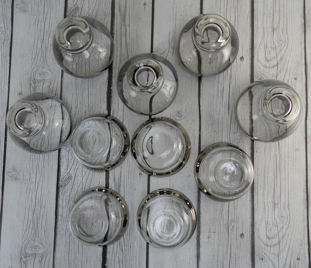 5 Queens Lusterware Shrimp Cocktail Set Dorothy Thorpe Style Silver Mercury Fade