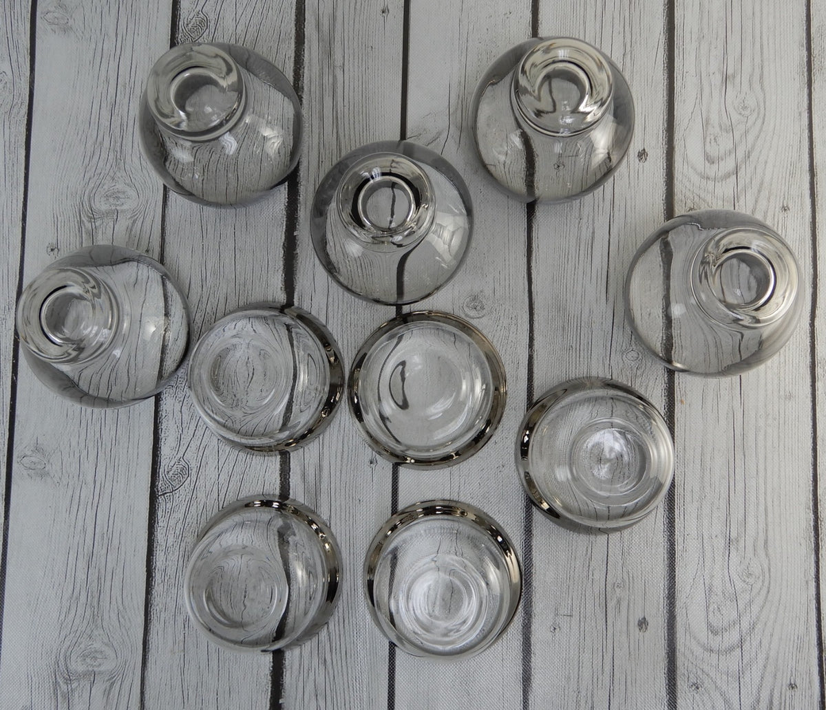 5 Queens Lusterware Shrimp Cocktail Set Dorothy Thorpe Style Silver Mercury Fade