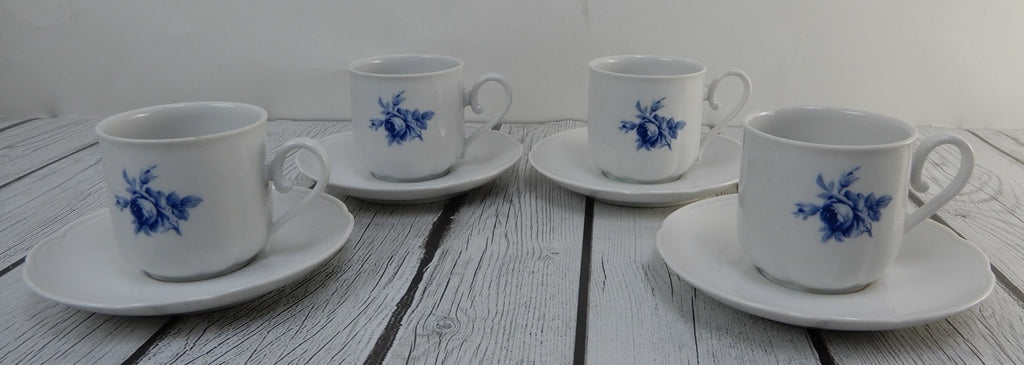 Seltmann Weiden Bavaria Cobalt Blue Roses Set of Four ~5 oz Cups and Saucers