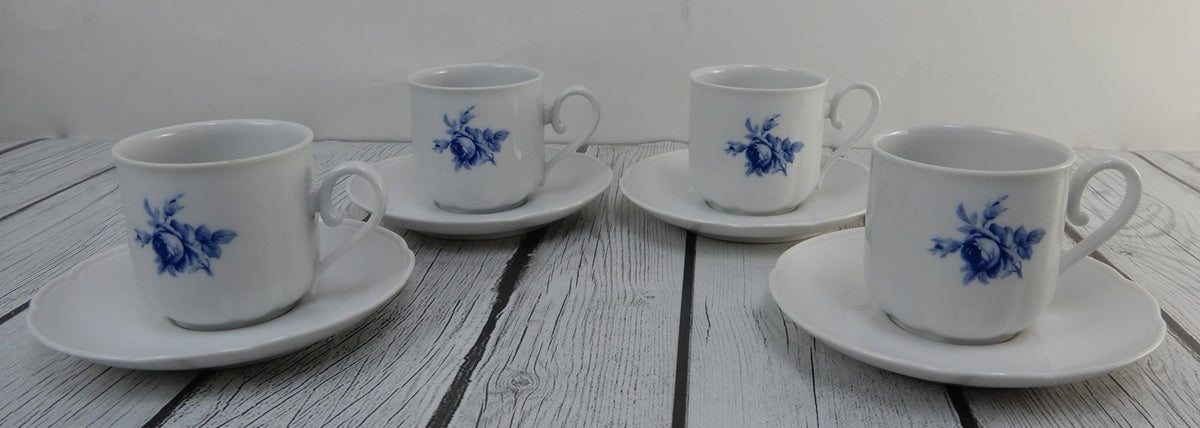 Seltmann Weiden Bavaria Cobalt Blue Roses Set of Four ~5 oz Cups and Saucers