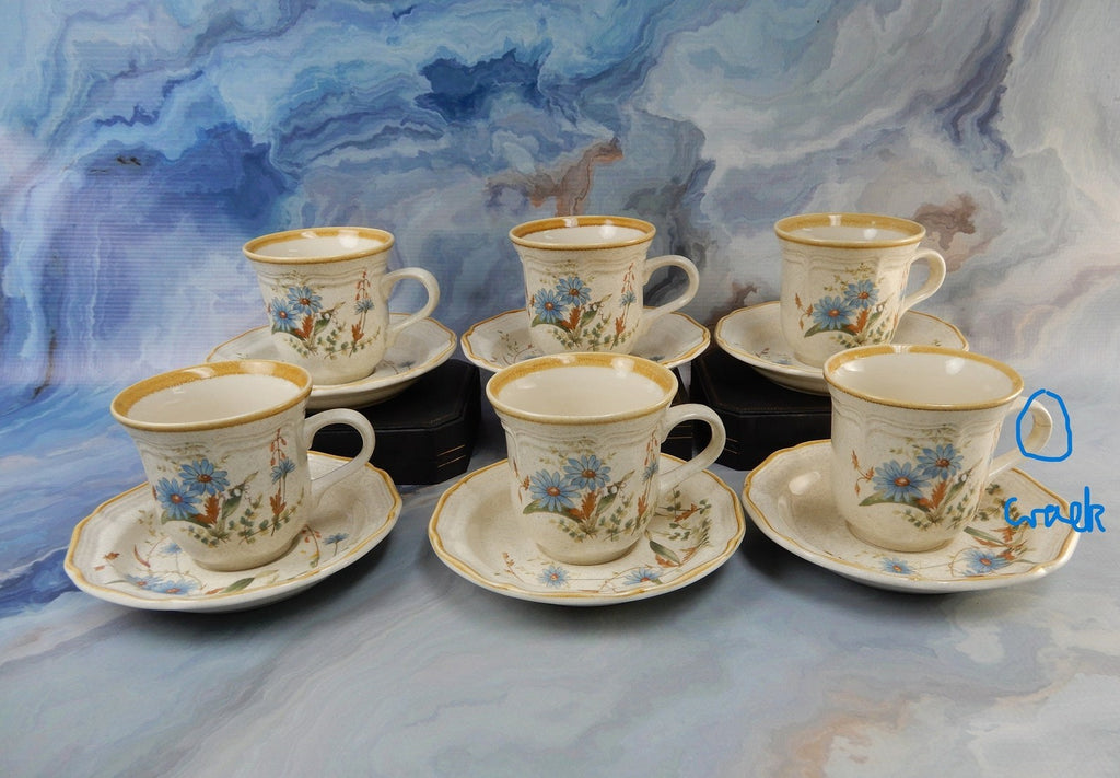 Vintage Mikasa Blue Daisies Cups and Saucers Set - Made in Japan