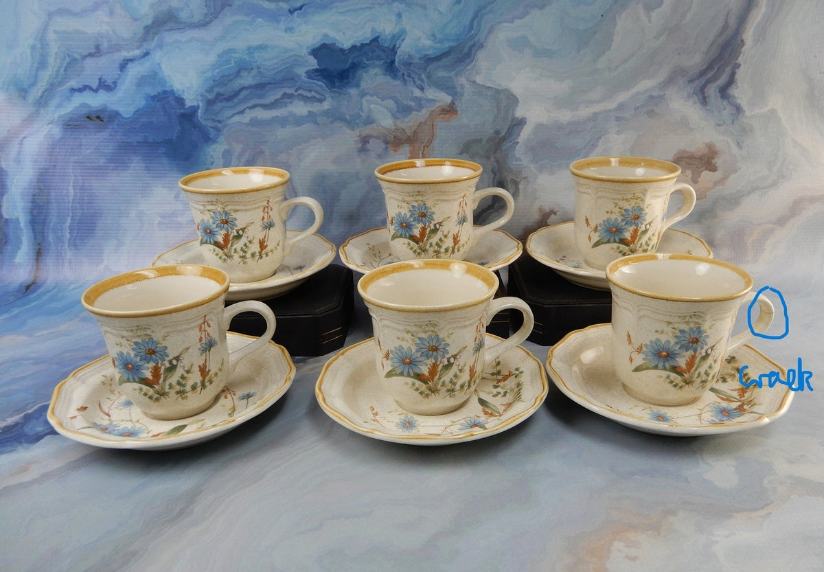 Vintage Mikasa Blue Daisies Cups and Saucers Set - Made in Japan
