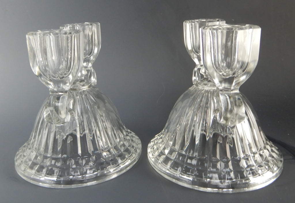 Pair of Imperial Glass Ohio Double Light Candle Holders Etched