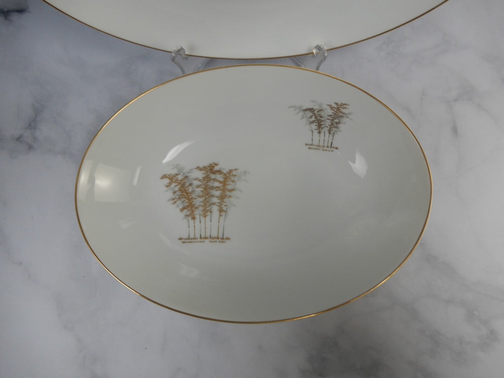 FUKAGAWA Arita Japan ~Gold Bamboo Oval Serving Bowl and 12" Platter